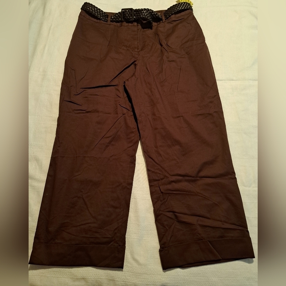 Norton McNaughton women's size 18 brown belted Sahara cropped cuffed pants NWT